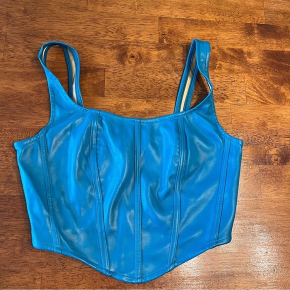 Sincerely Jules faux leather cropped corset top blue size medium bustier - Picture 1 of 9